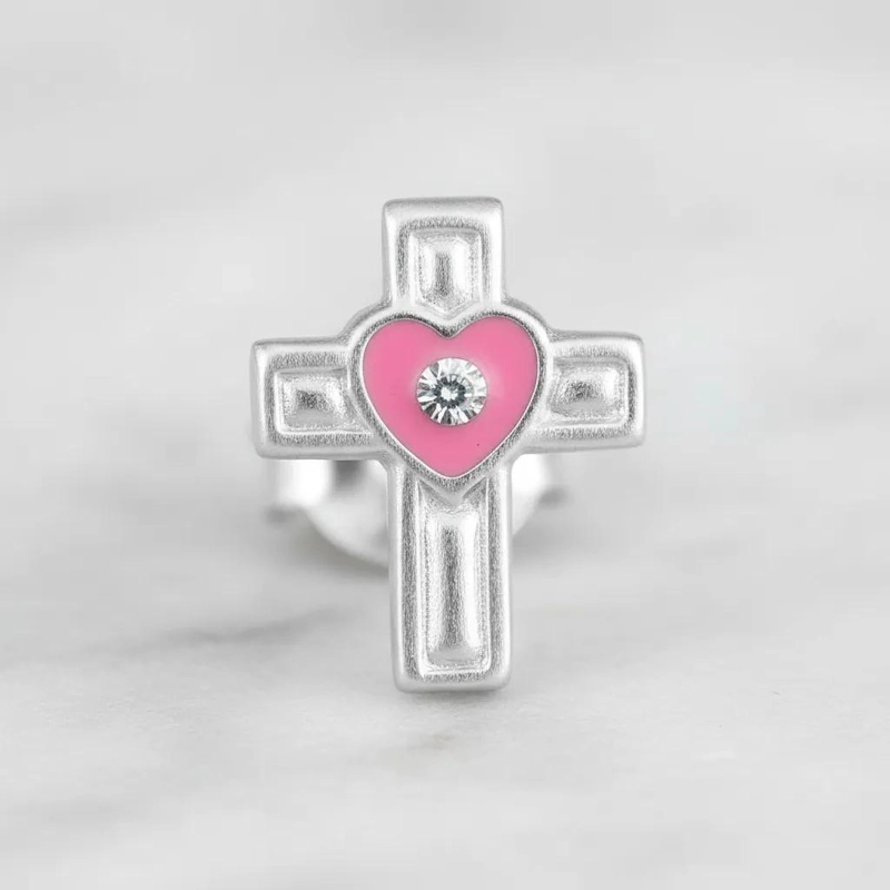 AROS DE CRUZ DE PLATA PARA NIÑOS CON CRISTAL Y EPOXI - 4