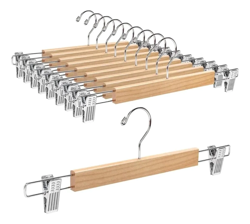 SET DE 15 COLGADORES DE MADERA Y METAL PARA PANTALONES - 1