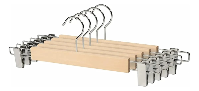 SET DE 15 COLGADORES DE MADERA Y METAL PARA PANTALONES - 2