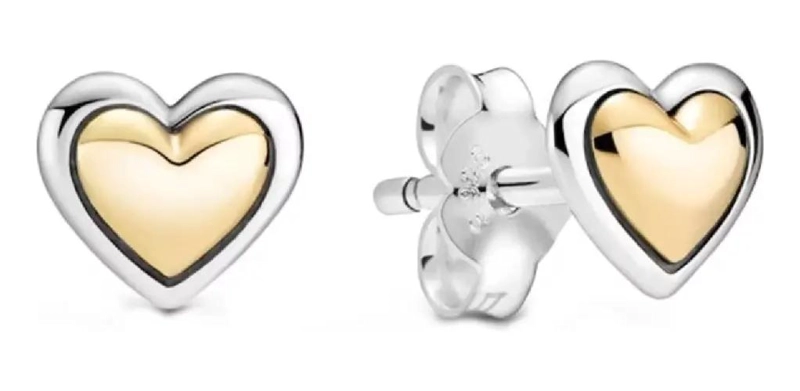 AROS DE PLATA 925 CON DISEÑO DE CORAZON Y CENTRO DORADO ELEGANTE - 1