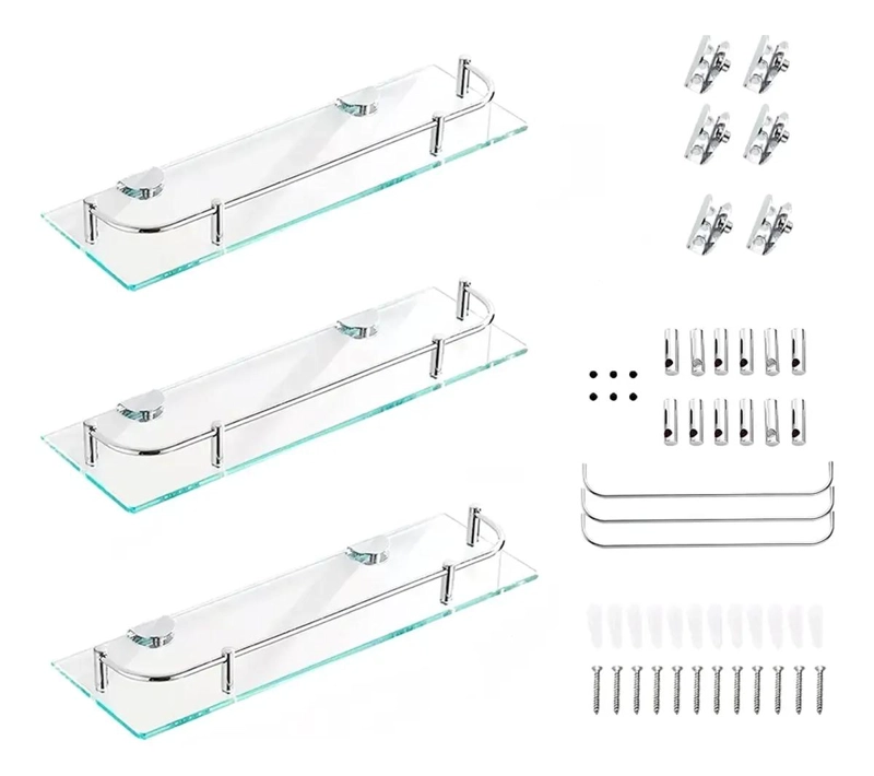 ESTANTE ESQUINERO DE VIDRIO PARA BAÑO CON 3 NIVELES - 1