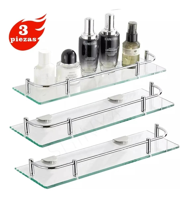 ESTANTE ESQUINERO DE VIDRIO PARA BAÑO CON 3 NIVELES - 4