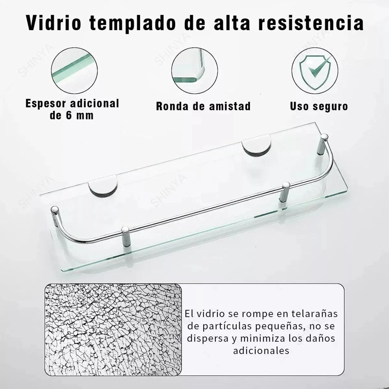 ESTANTE ESQUINERO DE VIDRIO PARA BAÑO CON 3 NIVELES - 6
