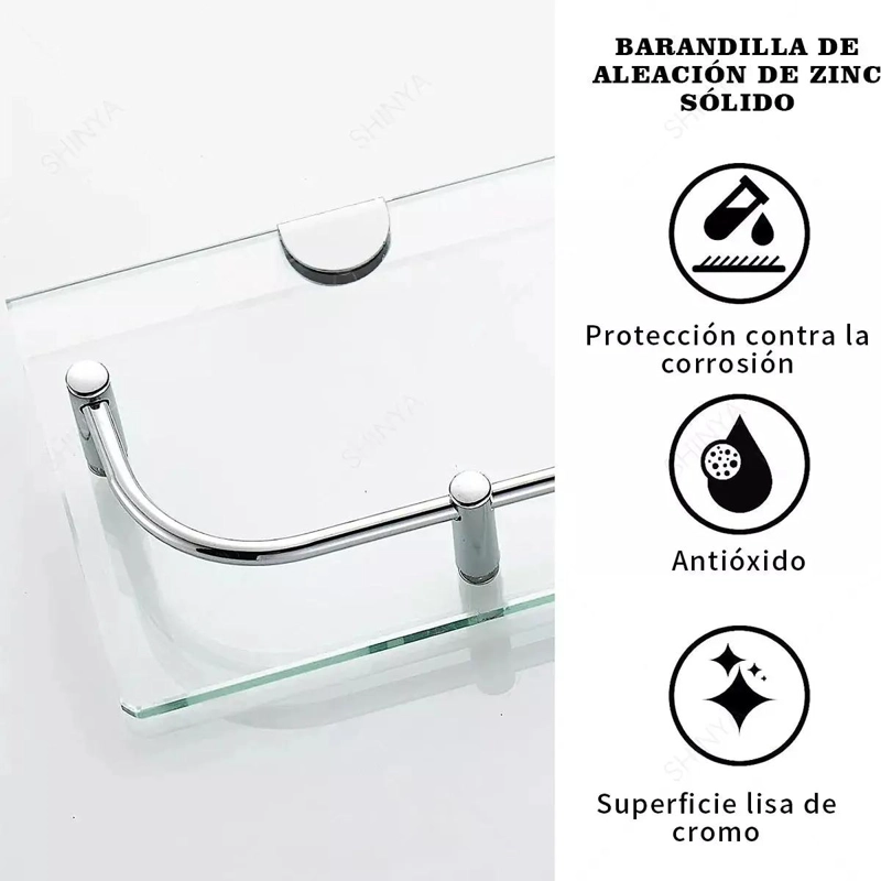 ESTANTE ESQUINERO DE VIDRIO PARA BAÑO CON 3 NIVELES - 7