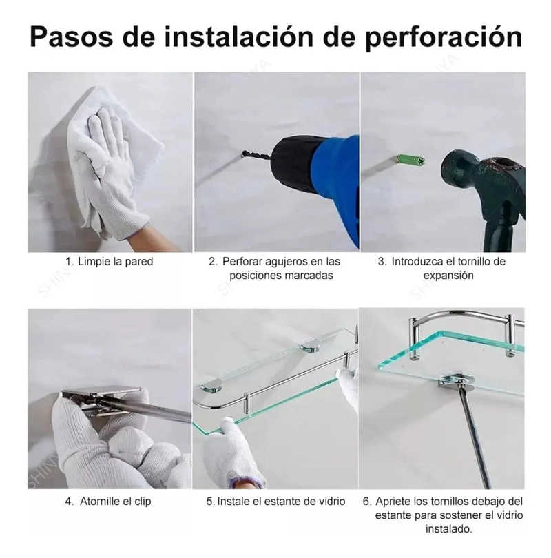 ESTANTE ESQUINERO DE VIDRIO PARA BAÑO CON 3 NIVELES - 8