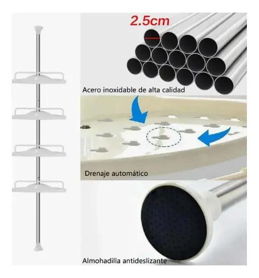 ORGANIZADOR ESQUINERO PARA DUCHA Y BAÑO AJUSTABLE DE 4 PISOS - 7