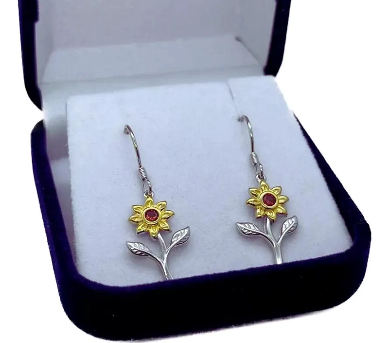 AROS COLGANTES DE GIRASOL EN PLATA DE LEY 925 PARA MUJER - 1