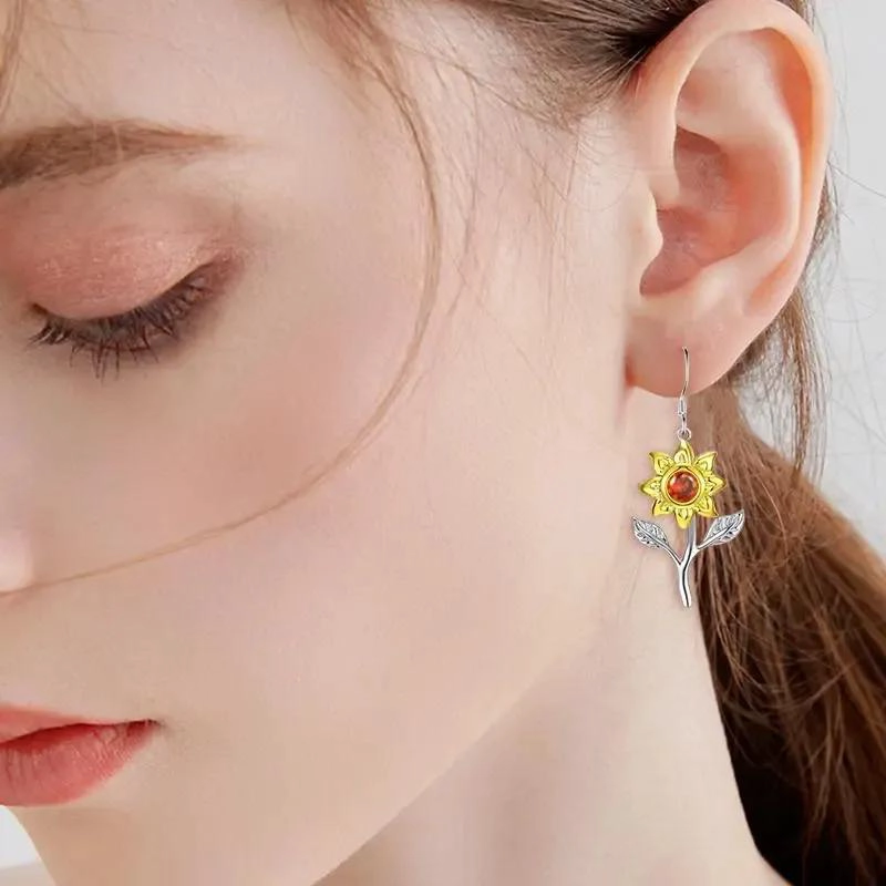 AROS COLGANTES DE GIRASOL EN PLATA DE LEY 925 PARA MUJER - 6