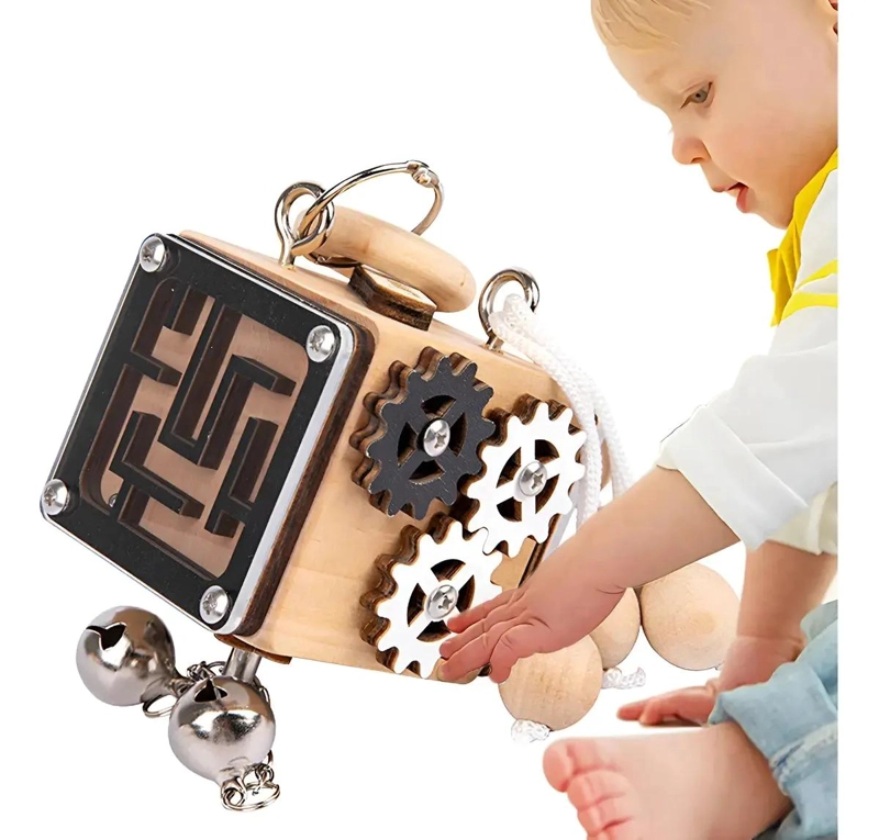 CUBO SENSORIAL DE MADERA PARA APRENDIZAJE INFANTIL - 1
