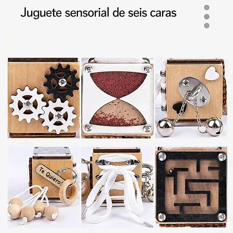 CUBO SENSORIAL DE MADERA PARA APRENDIZAJE INFANTIL - 2
