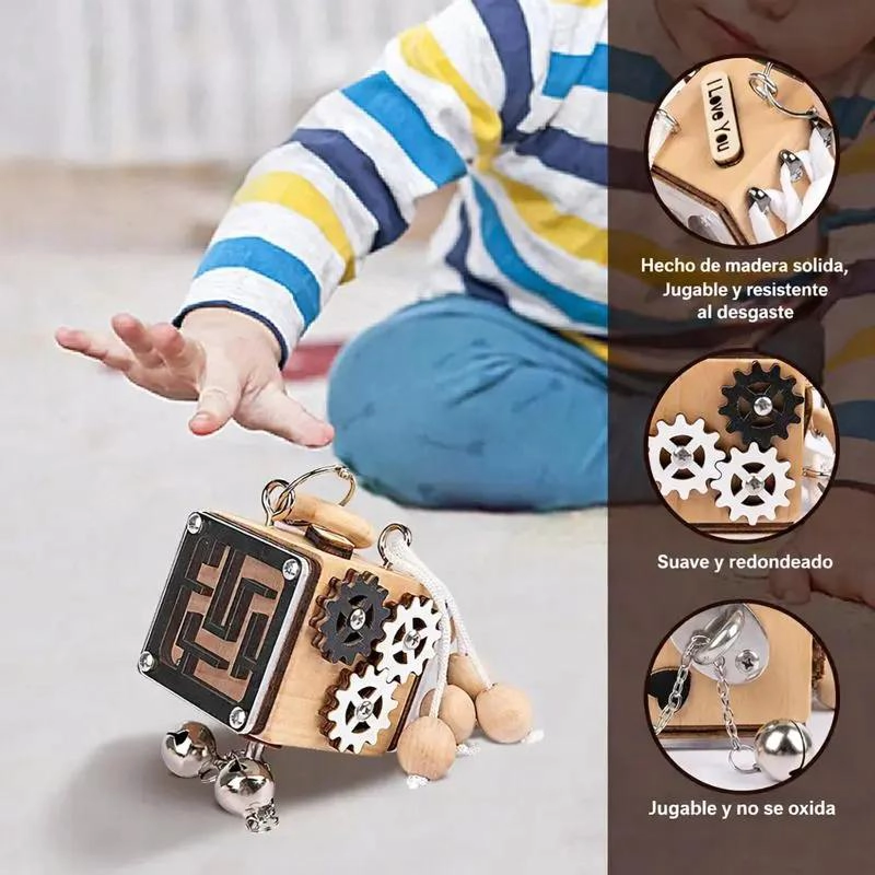 CUBO SENSORIAL DE MADERA PARA APRENDIZAJE INFANTIL - 6