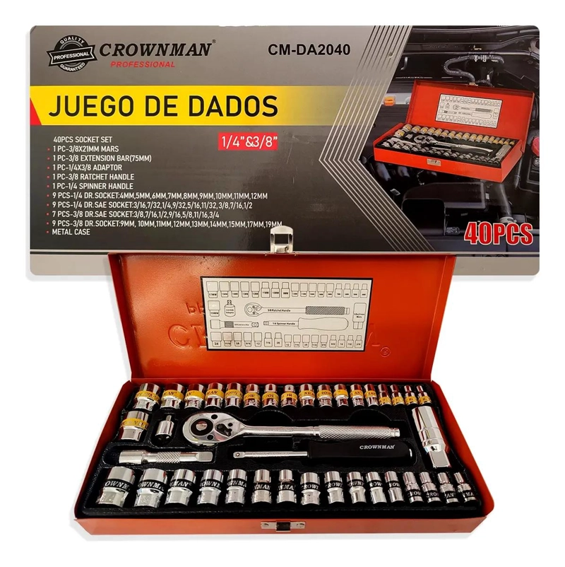 JUEGO DE DADOS MECANICO 40 PIEZAS CON CAJA METALICA - 1