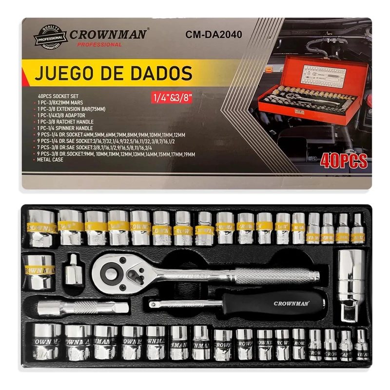 JUEGO DE DADOS MECANICO 40 PIEZAS CON CAJA METALICA - 2
