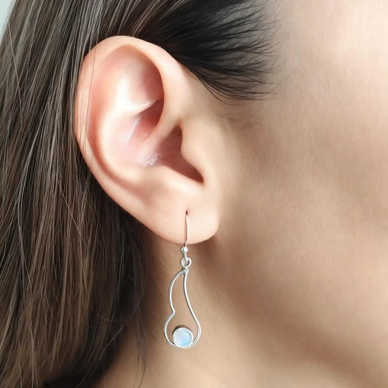 AROS DE PLATA FINA 925 CON PIEDRA NATURAL ELEGANTE - 2