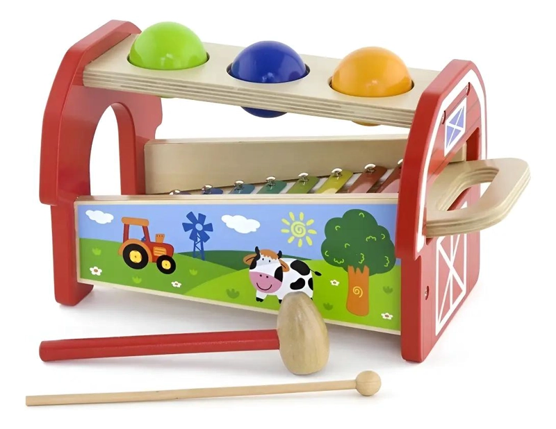 JUGUETE DE MADERA PARA BEBE S CON BANCO Y XILOFONO - 1