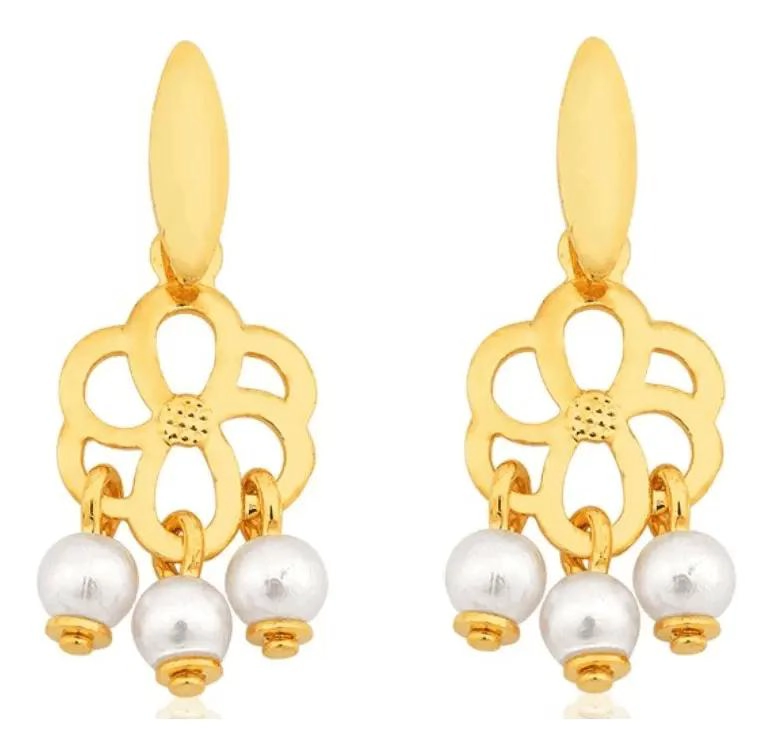AROS DE MUJER BAÑADOS EN ORO CON DISEÑO FLORAL ELEGANTE - 1