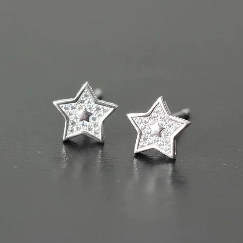 AROS ESTRELLA DE PLATA 925 CON MICROCIRCONES DE 10 MM - 1