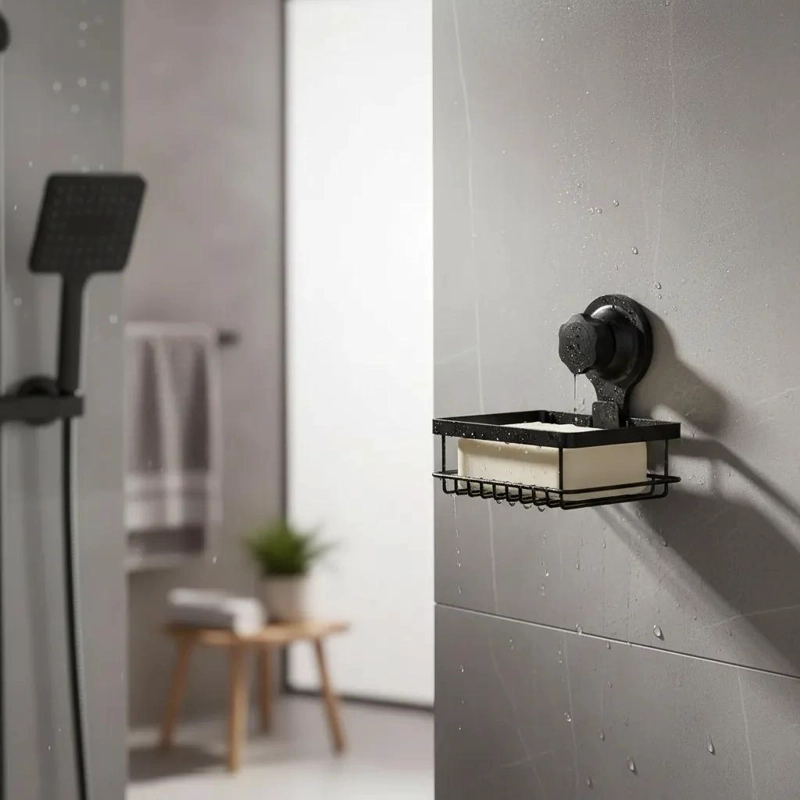 ORGANIZADOR DE DUCHA SUCCION COLOR NEGRO PARA BAÑO - 1