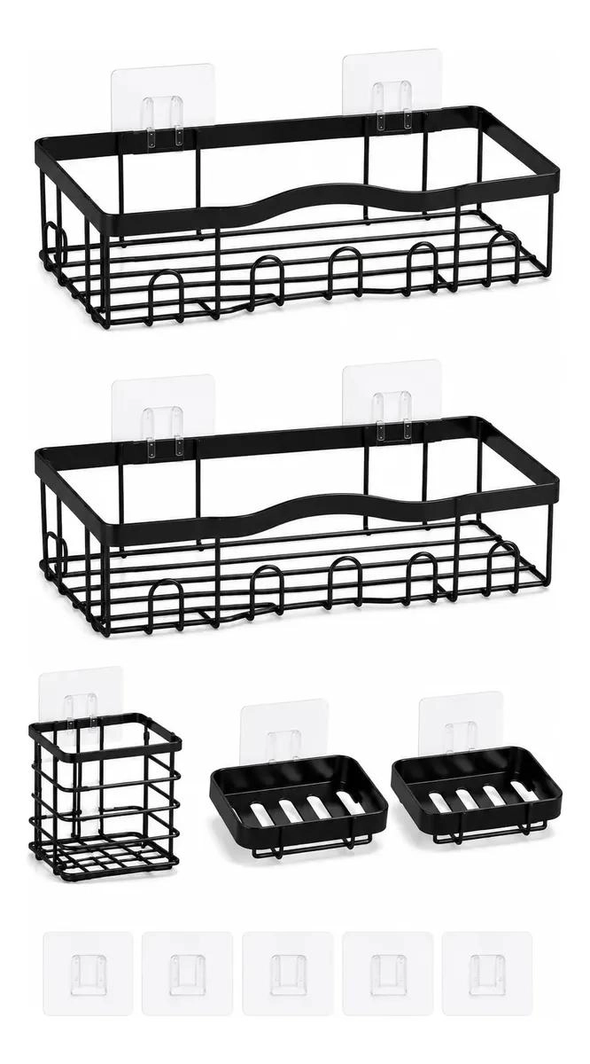 SET ORGANIZADOR ADHESIVO DE BAÑO 5 PIEZAS COLOR NEGRO - 1