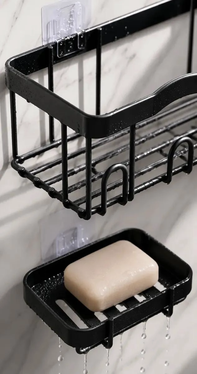 SET ORGANIZADOR ADHESIVO DE BAÑO 5 PIEZAS COLOR NEGRO - 2