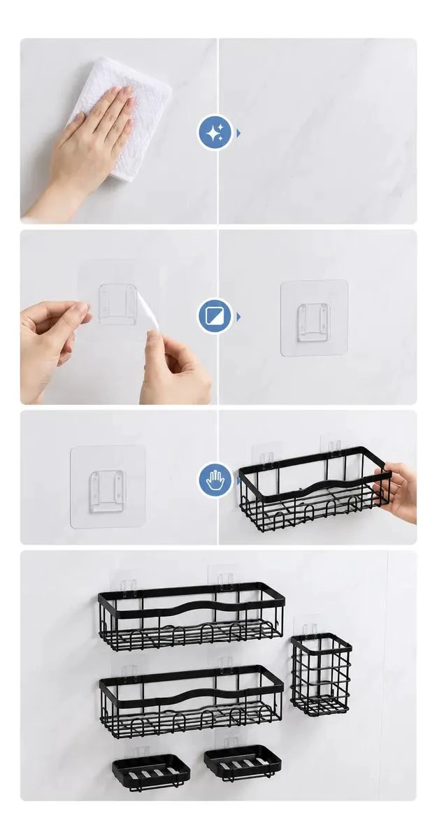 SET ORGANIZADOR ADHESIVO DE BAÑO 5 PIEZAS COLOR NEGRO - 4