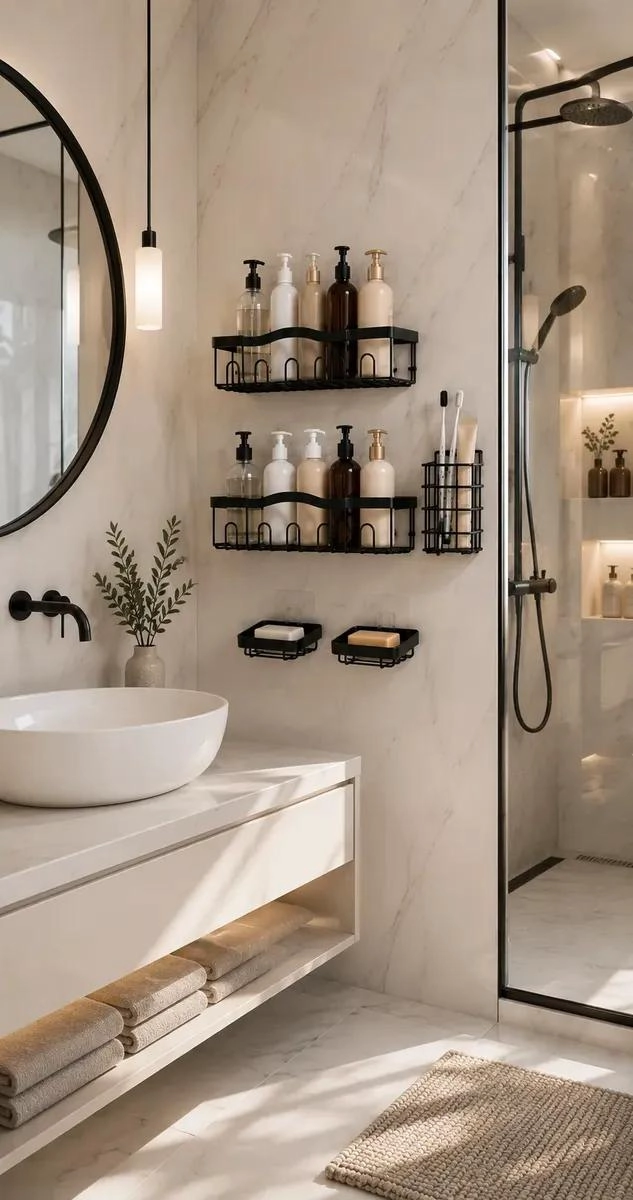 SET ORGANIZADOR ADHESIVO DE BAÑO 5 PIEZAS COLOR NEGRO - 5