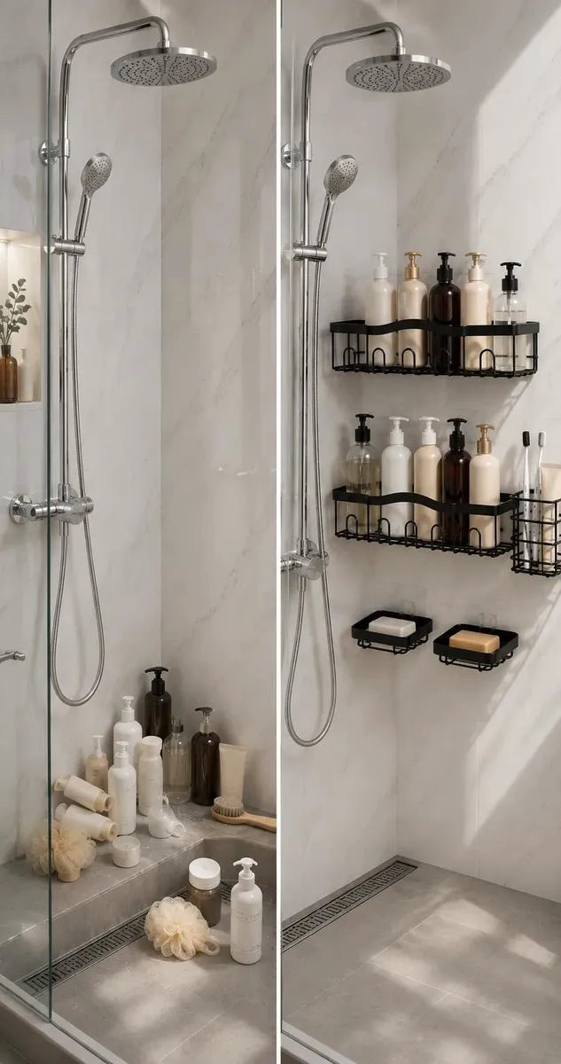 SET ORGANIZADOR ADHESIVO DE BAÑO 5 PIEZAS COLOR NEGRO - 6