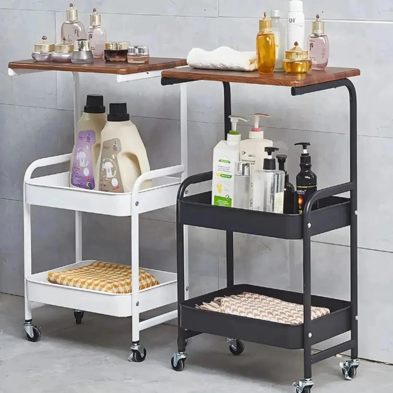MUEBLE ORGANIZADOR DE BAÑO DE METAL Y MADERA COLOR BLANCO - 2