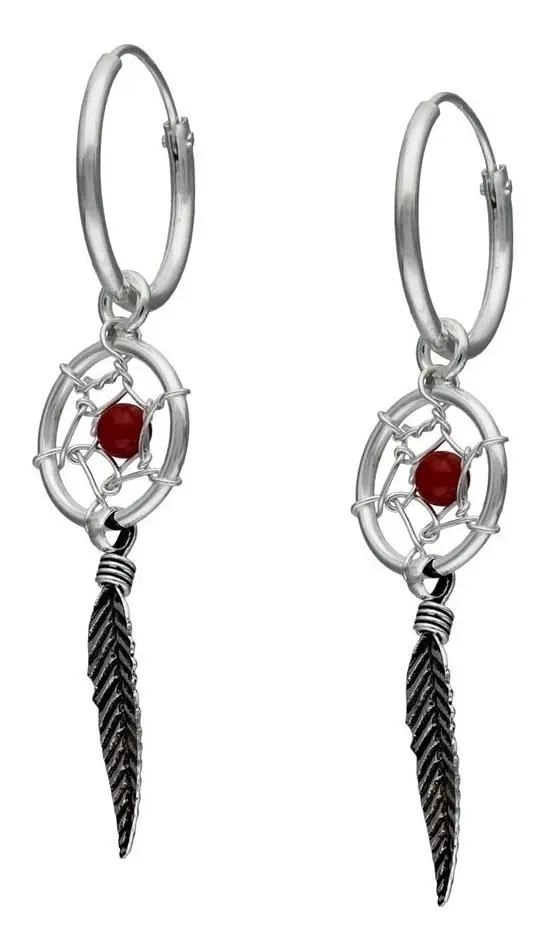 AROS DE PLATA 925 CON DISEÑO DE ATRAPASUEÑOS Y JASPE - 1