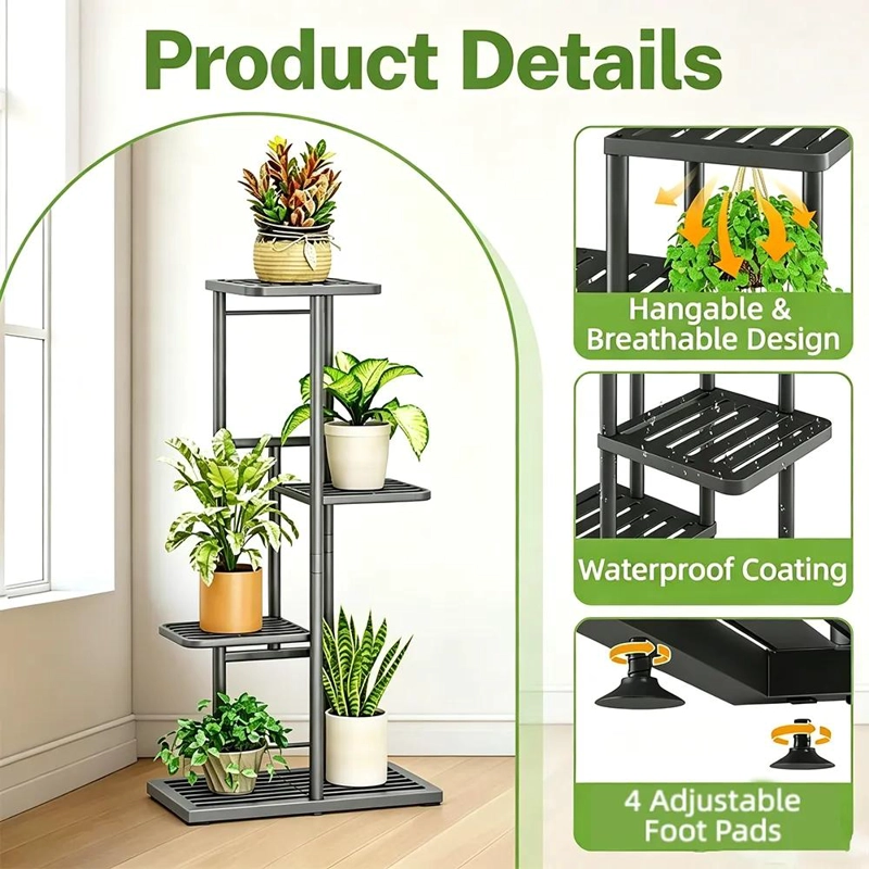 SOPORTE METALICO PARA 5 MACETAS JARDINERIA INTERIOR Y EXTERIOR - 2