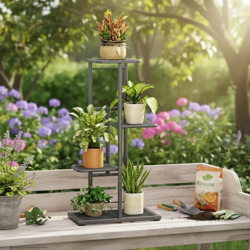 SOPORTE METALICO PARA 5 MACETAS JARDINERIA INTERIOR Y EXTERIOR - 4