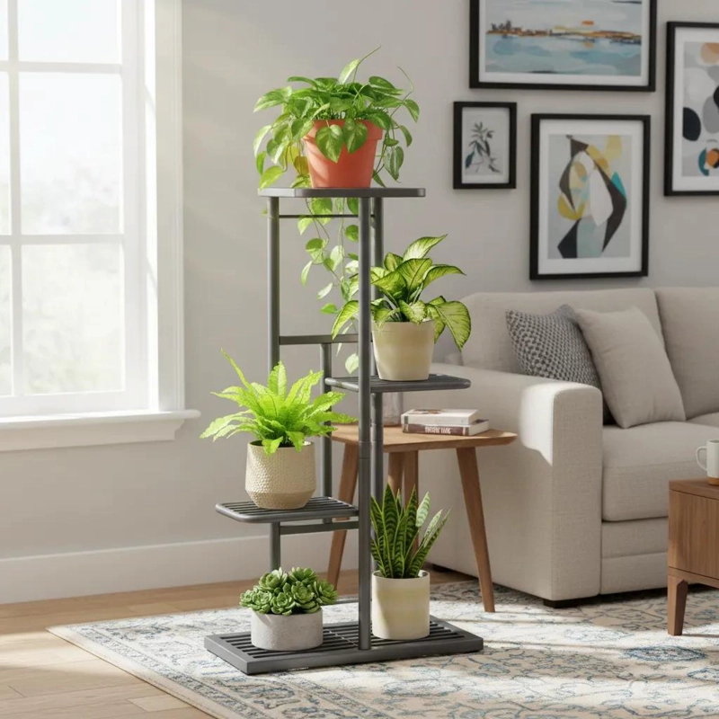 SOPORTE METALICO PARA 5 MACETAS JARDINERIA INTERIOR Y EXTERIOR - 5