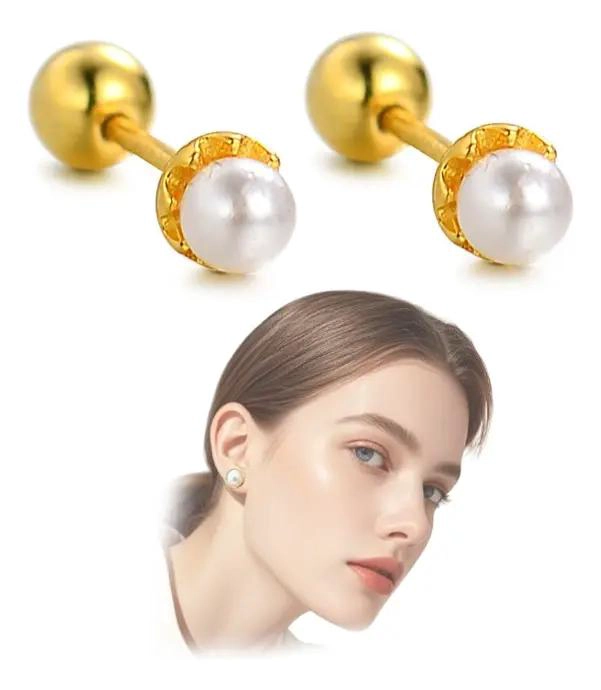 AROS ELEGANTES DE ORO DE 18 KILATES PARA BEBE S ATORNILLADOS - 1
