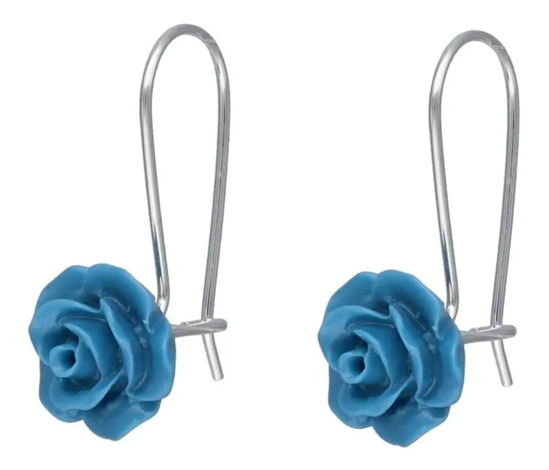 AROS COLGANTES DE PLATA 925 CON DISEÑO DE FLOR TURQUESA - 1