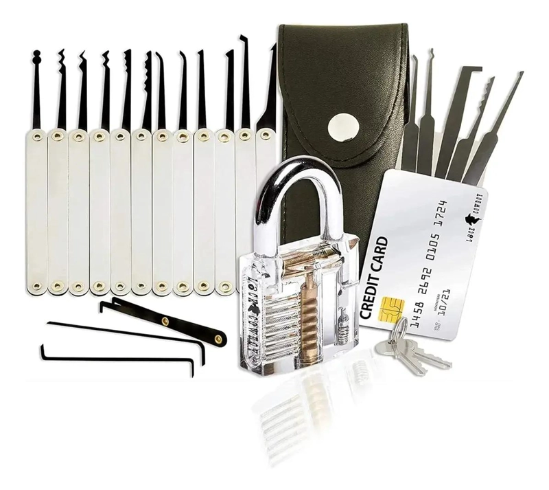 JUEGO DE GANZUAS Y CANDADO TRANSPARENTE - 9