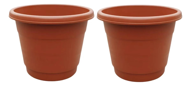 SET DE 2 MACETEROS REDONDOS DE TERRACOTA LISA PARA PLANTAS GRANDES - 1