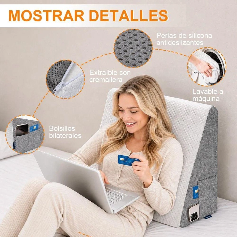 ALMOHADA CUÑA TRIANGULAR DE ESPUMA VISCOELASTICA CON COJIN MEDIA LUNA PARA APOYO - 4