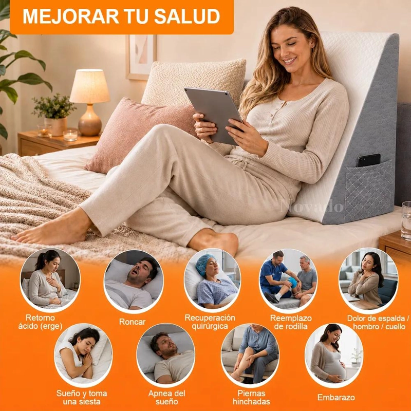 ALMOHADA CUÑA TRIANGULAR DE ESPUMA VISCOELASTICA CON COJIN MEDIA LUNA PARA APOYO - 6