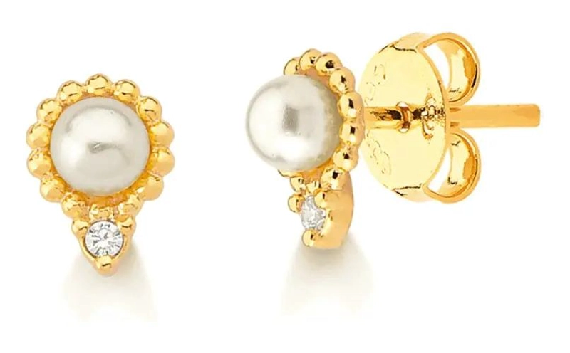 AROS ELEGANTES BAÑADOS EN ORO CON PERLAS SHELL - 1