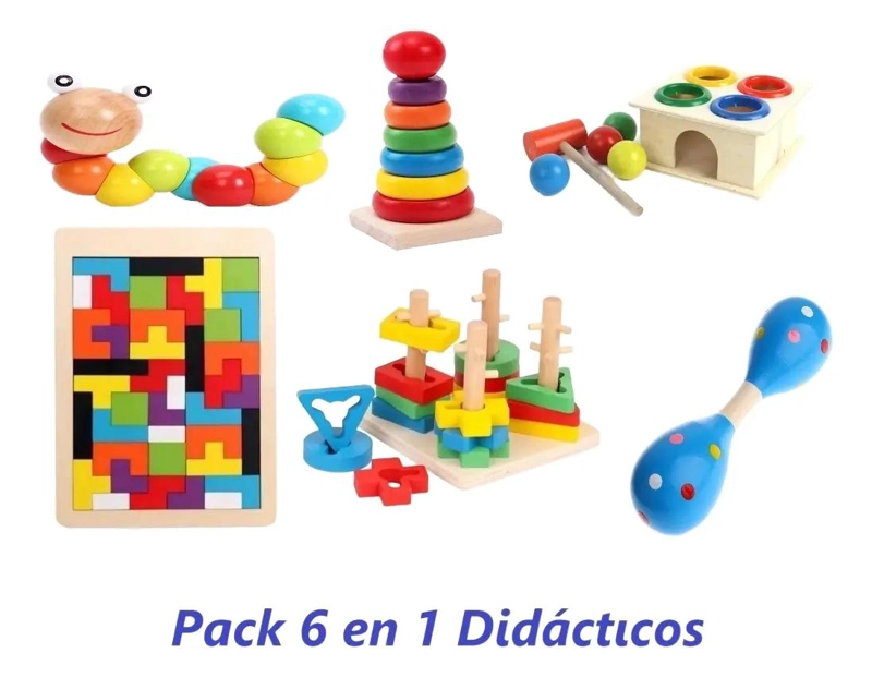 PACK DIDACTICO DE MADERA PARA NIÑOS 6 EN 1 - 1