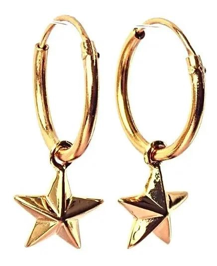AROS DE PLATA 925 BAÑADOS EN ORO CON COLGANTE DE ESTRELLAS - 1