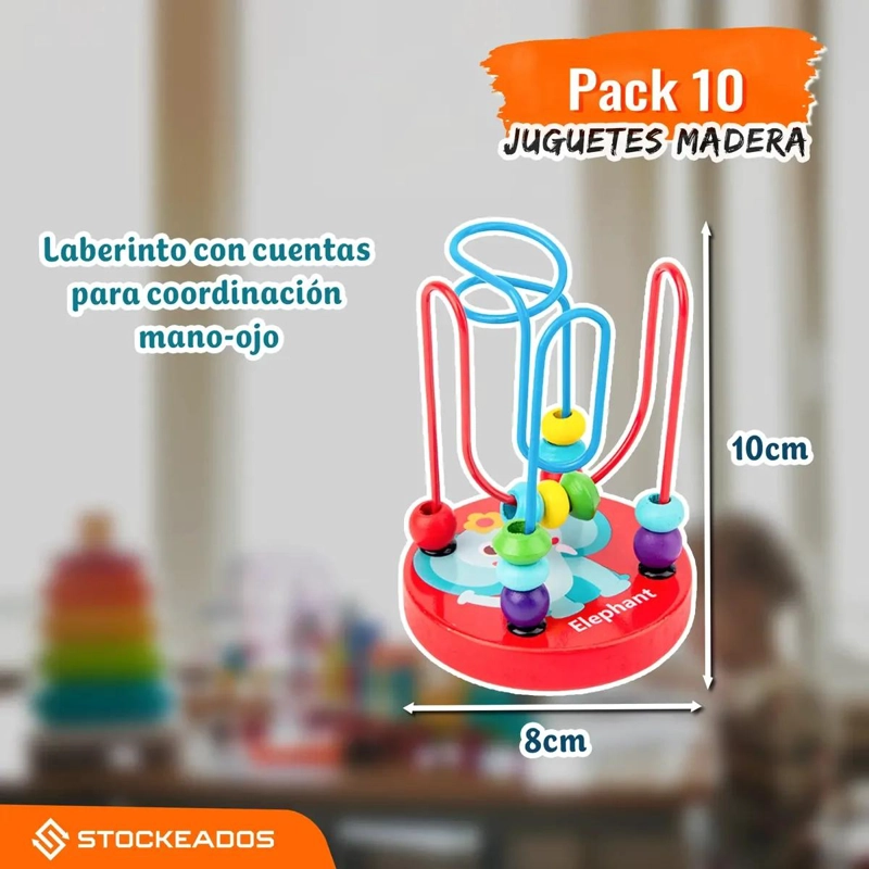 PACK DE 10 JUGUETES DIDACTICOS DE MADERA PARA APRENDIZAJE INFANTIL - 3