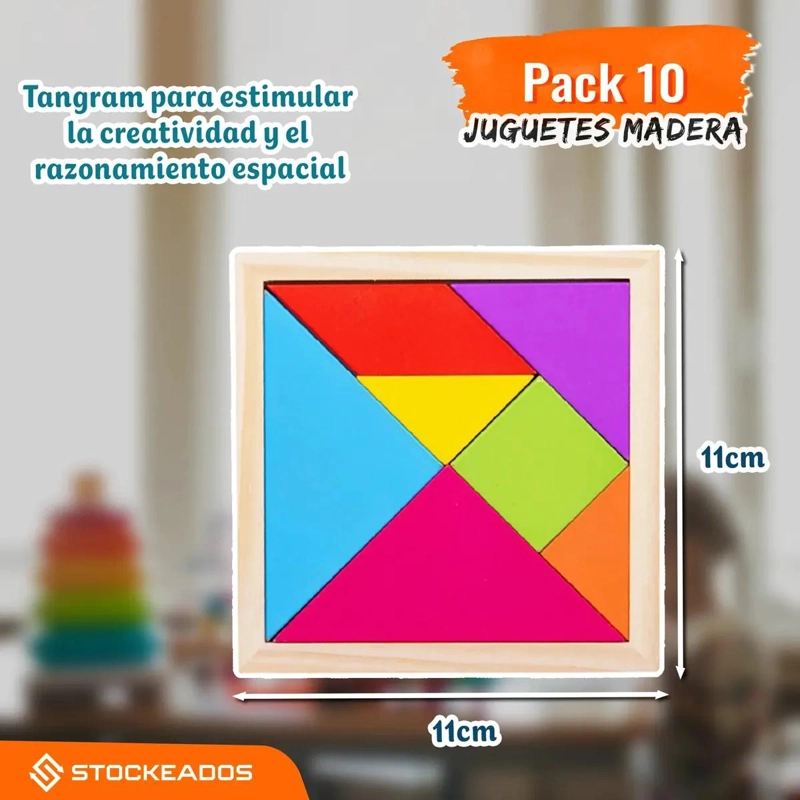 PACK DE 10 JUGUETES DIDACTICOS DE MADERA PARA APRENDIZAJE INFANTIL - 4
