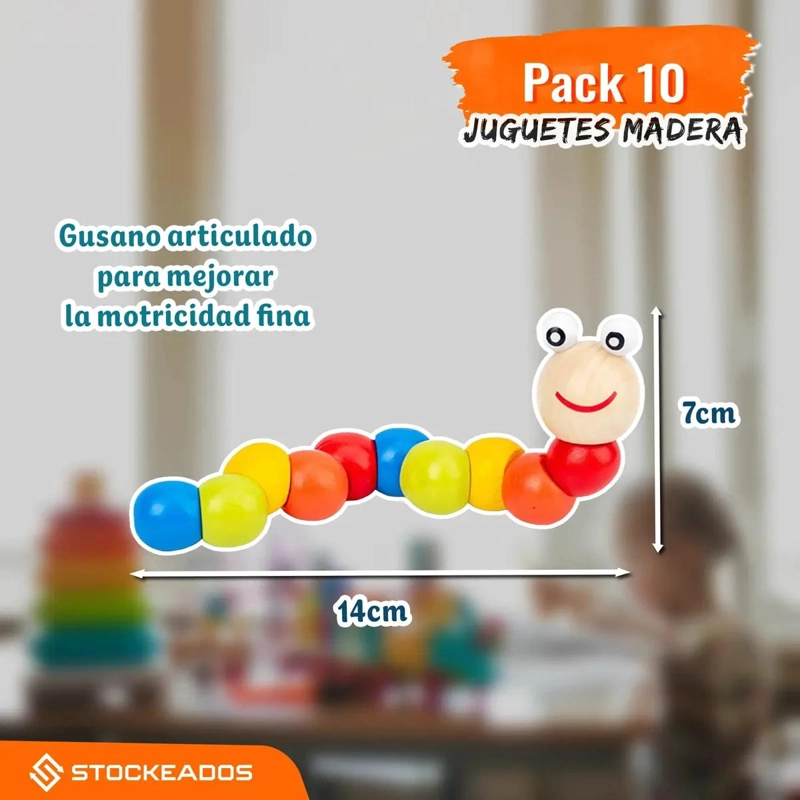 PACK DE 10 JUGUETES DIDACTICOS DE MADERA PARA APRENDIZAJE INFANTIL - 7