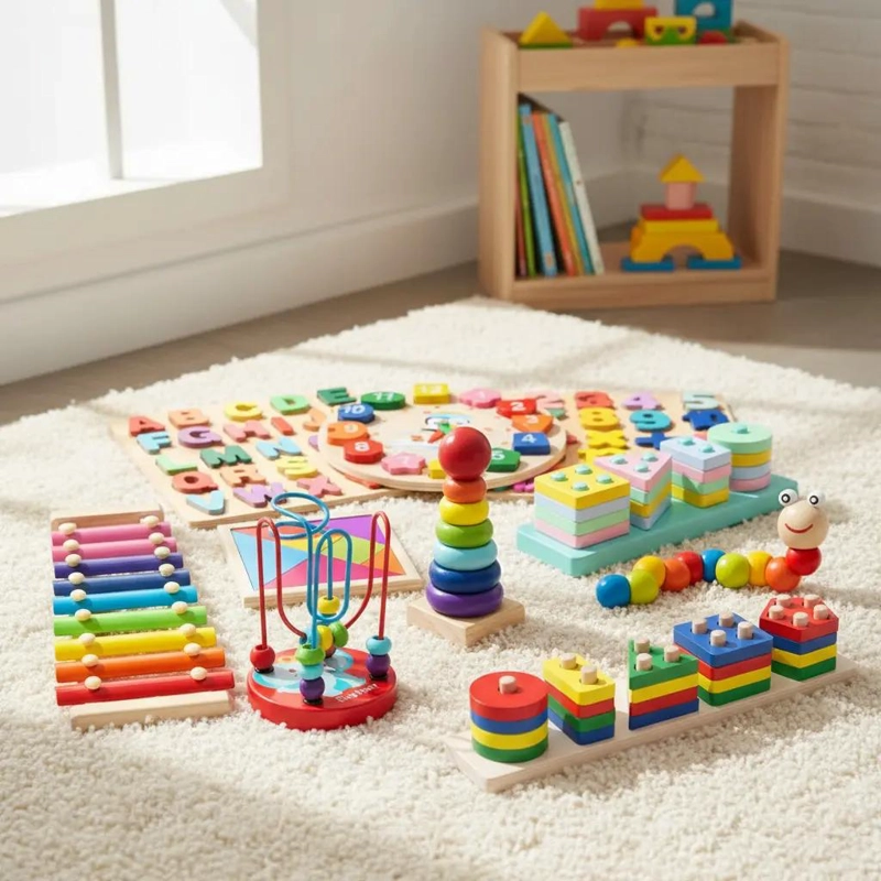 PACK DE 10 JUGUETES DIDACTICOS DE MADERA PARA APRENDIZAJE INFANTIL - 8