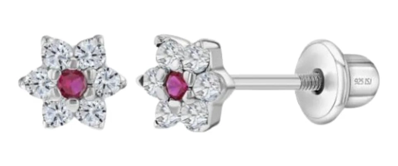 AROS DE PLATA 925 CON DISEÑO FLORAL Y CIRCONES ROSADOS - 6