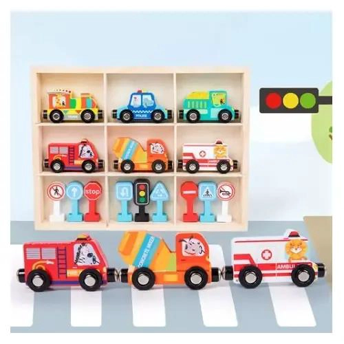TREN MAGNE TICO DE MADERA CON ANIMALES Y SEÑALES DE TRANSITO - 1