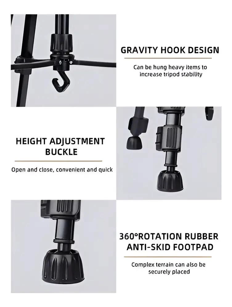 TRIPODE PROFESIONAL PARA CAMARA Y CELULAR 65-144 CM CON ACCESORIOS - 5