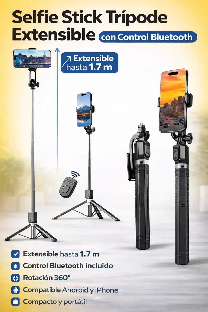TRIPODE EXTENSIBLE 1.7M CON CONTROL REMOTO BLUETOOTH - 2