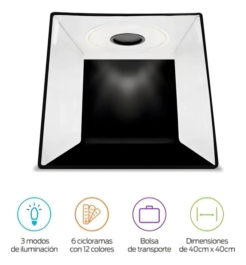 ESTUDIO FOTOGRAFICO PORTATIL 40X40 CM CON ARO LED Y FONDOS - 3